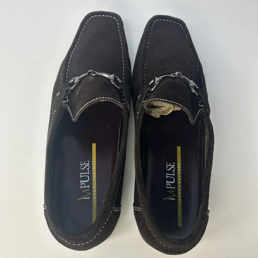 Impulse Men's Size 12 M Dark Brown Suede Horsebit Loafers Slip On Dress Shoes